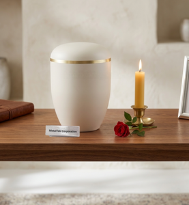 Luxury White Decorative Funeral Urn Golden Band Metal Memorial Keepsake <b>Jar</b> <b>Large</b> Capacity Cremation Urns <b>Jars</b> for Adult Ashes - Product Image 2