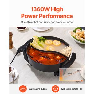Pentola Elettrica Shabu Shabu a Doppio Sapore da 1360W 5L con Rivestimento Antiaderente e Coperchio in Vetro Trasparente - Product Image 2
