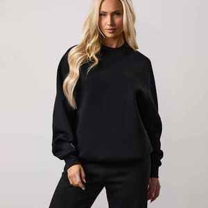 Conjunto Deportivo Informal para Mujer, Color Negro Sólido, Cuello Redondo, Corte Holgado, Manga Larga, para Otoño, Fabricante OEM ODM - Product Image 1