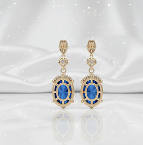 ต่างหูรูปไข่สีน้ำเงินขนาด 6 นิ้ว เงินแท้ 925 ชุบทอง 18K น้ำหนัก 18 กรัม ต่างหูแบบห้อย เหมาะสำหรับงานแต่งงาน งานปาร์ตี้ ของขวัญสำหรับเธอ - Product Image 6