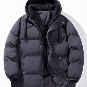 Chaqueta Acolchada Gris Oscuro para Hombre, Cuello Alto, Cierre de Cremallera, Resistente al Viento, Informal, para Invierno, Corte Ajustado, Relleno de Poliéster, Largo Regular - Product Image 5