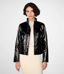 Chaqueta de Cuero Corta Negra Brillante de Piel de Cordero Auténtica para Mujer, Estilo Motero, Primavera, Impermeable y Transpirable - Product Image 1