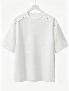 T-shirt blanc surdimensionné pour homme, 100% coton jersey 220g, manches courtes, col rond, respirant, streetwear décontracté, couleur unie, tricoté - Product Image 4