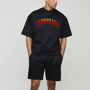 <b>Top</b> Quality Plus Size Streetwear 2 Piece Set Regular Fit T-shirt Knee Short Custom Silk Screen Printed Logo Solid 100% Cotton - Product Image 6