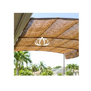 Voile d'ombrage en cuir fait main, écologique et durable, motif lotus bleu, très demandée |   Parasol rectangulaire suspendu au design moderne de style ferme - Product Image 1