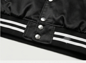 <b>Black</b> Satin Varsity Jacket Cropped Shiny Finish - Product Image 6