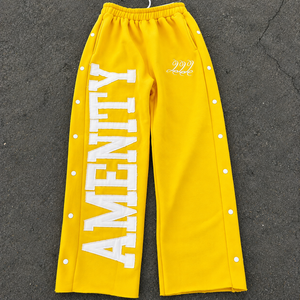 Custom Applique Letter <b>Wide</b> <b>Leg</b> Sweatpants <b>Men</b> Red Heavyweight Fleece Jogger Pants Snap Button Side Streetwear <b>Trousers</b> - Product Image 2