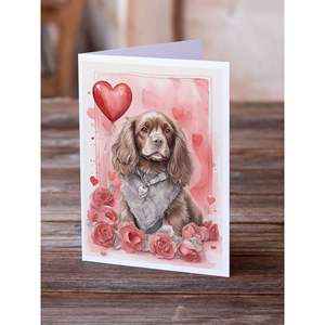 Lunatique Sussex Spaniel Valentine Roses A7 Cartes de vœux Pack de 8 cartes vierges avec enveloppes Taille 5x7 - Product Image 2