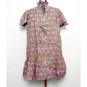 เดรสผ้าฝ้าย 100% แขนสั้นพิมพ์ลายดอกไม้สไตล์โบฮีเมียนญี่ปุ่นสำหรับสาวออฟฟิศแฟชั่นใหม่ - Product Image 2