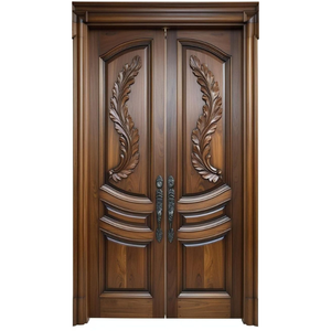 Puerta Doble de Madera Sólida Tallada a Mano con Follaje, Diseño Artístico Ornamental, Corredera, Resistente al Viento, Moderna, para Entrada Principal - Product Image 2