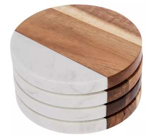 Precioso Posavasos Redondo de Madera y Mármol, Posavasos Artesanal de Madera de Acacia y Mármol Negro Hecho a Mano con Madera Natural - Product Image 6