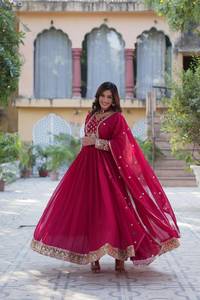 Vestido Anarkali con bordado color granate real para mujer, traje festivo étnico indio con dupatta a juego, colección para fiestas. - Product Image 1
