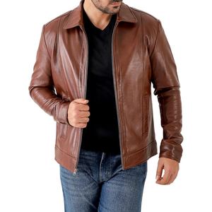 Chaqueta de cuero PU suave de alta calidad para hombre, con cuello vuelto, informal, para invierno, estilo urbano, cómoda y a la moda. - Product Image 1