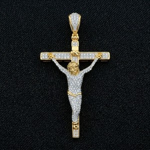 Diamond Crucifix <b>Cross</b> <b>Pendant</b> 18K Gold Filled Round Brilliant Cut Religious Christian Unisex Jewelry - Product Image 2