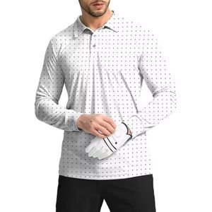 Polo de golf à manches longues pour homme avec impression personnalisée, séchage rapide, 100% polyester, coupe classique, blanc avec points noirs - Product Image 6