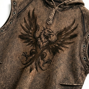 Chaleco sin mangas con capucha para hombre, diseño gótico con estampado gráfico, lavado desgastado, estilo casual urbano, moda de verano para exteriores, tipo tank top - Product Image 5