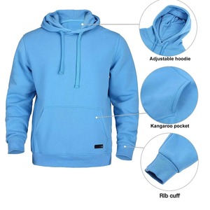 Ensemble de survêtement bleu clair à capuche pour homme, couleur unie, décontracté, avec sweat-shirt et pantalon long et poches latérales - Product Image 5
