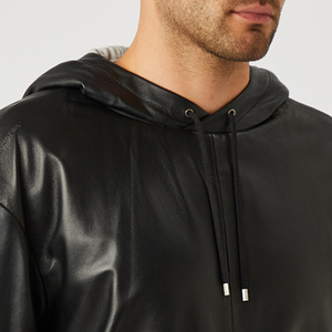 Sweat-shirt unisexe noir à capuche coupe-vent en coton oversize, couleur unie décontractée avec poches, idéal pour l'hiver, anti-boulochage - Product Image 5