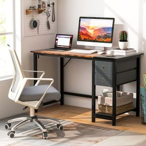 Scrivania per Home Office con 2 Cassetti e Gancio Appendiabiti, Tavolo per Computer Portatile da 48/55 Pollici con Libreria, Scrivania da Gaming Regolabile in Altezza in MDF - Product Image 5