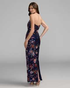 Elegant Strapless Sheath <b>Gown</b> <b>Floor</b>-<b>Length</b> Floral Embroidery Sequined Organza Dress - Product Image 2