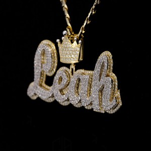 Pendentif personnalisé avec nom en lettres serties de diamants, avec couronne, moissanite VVS1 couleur D, bijoux hip hop - Product Image 3