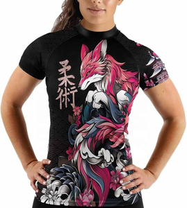 Camiseta Deportiva de Manga Larga para Mujer, Diseño de Tatuaje de Zorro Negro, Sublimación, Secado Rápido, Transpirable, Ecológica, 220g, Poliéster/Nailon - Product Image 1