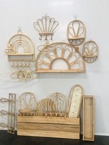 Hand Woven Natural Rattan <b>Hanging</b> <b>Wall</b> Shelves Flower Shape for Kids Furniture Home Decoration - Product Image 2