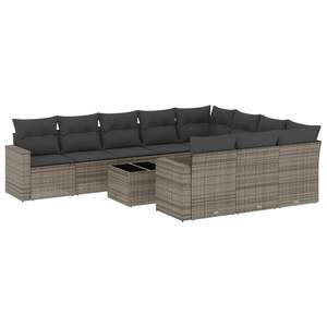 Ensemble de canapés de jardin en rotin gris PE avec structure en acier thermolaqué et verre trempé, mobilier d'extérieur haut de gamme - Product Image 2