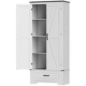 72-Inch Distressed White Farmhouse <b>Pantry</b> Cabinet with Adjustable Shelves and 2 Doors for <b>Kitchen</b> Storage - Product Image 1