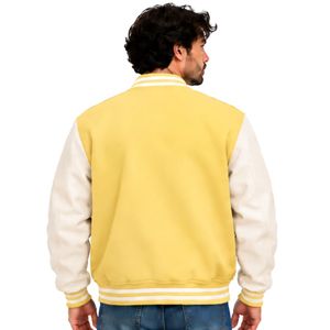 <b>Mens</b> Lemon <b>Yellow</b> White Coated Hooded Winter Puffer <b>Jacket</b> Contrast Sleeves Zipper Button Casual Streetwear - Product Image 3