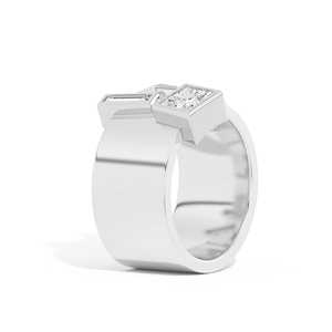 Anillo de declaración Princess Baguette con diamante cultivado en laboratorio, engaste de bisel en oro macizo de 14K, banda de cigarro Art Deco geométrica de 10 mm de ancho, fabricante - Product Image 5
