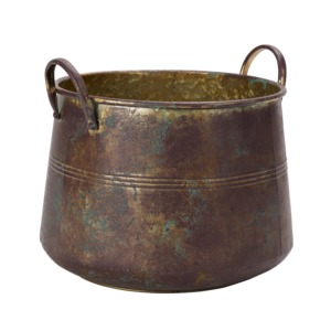 Pot de plante en métal rustique avec deux poignées, design vintage pour usage en jardin - Product Image 5