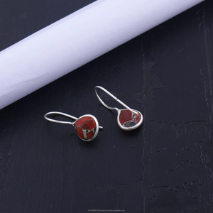 Boucles d'oreilles style crochet en argent sterling 925 Orange Mohave cuivre Turquoise boucles d'oreilles en pierres précieuses paire - Product Image 2