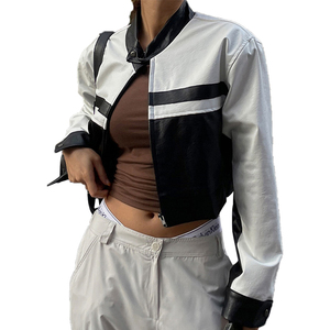 New Arrival Autumn Streetwear Contrast Outerwear Woman Race <b>Car</b> Motorcycle Cropped Biker Leather <b>Jackets</b> for Women OEM - Product Image 6