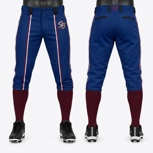 Custom Elite Baseball <b>Knicker</b> Pants <b>Men</b> Blue With Red White Stripes SB Logo High Waist Breathable Sporty Fit - Product Image 1