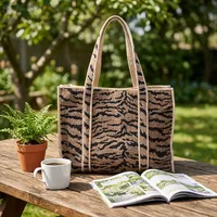 Tas Tote Kanvas Cetak Beludru Buatan Tangan India Vintage Le Souvenirs, Tas Selempang Wanita Bohemian Ringan 18 inci untuk Belanja dan Perjalanan
