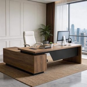 Bureau de direction en L rétractable avec tiroirs et classeur latéral, grand bureau informatique moderne pour le bureau à domicile - Product Image 2