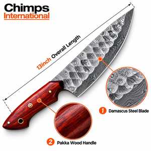 Cuchillo de chef Santoku hecho a mano de acero de Damasco, estilo japonés, ambidiestro, con mango de madera Pakka roja. |   Cuchillo con longitud de hoja de 6-7.9 pulgadas, lavable a mano - Product Image 6