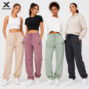 Pantalon de jogging en molleton et tissu éponge pour femme, avec cordon de serrage et poches latérales, coupe décontractée, poids moyen, tricoté, pour l'automne, OEM ODM - Product Image 1