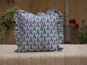100% Cotton Ruffled Floral Pillowcases Hand Block Cushion Cover Bohemian Frill Printed Boho India Decorative <b>Throw</b> <b>Pillows</b> - Product Image 2