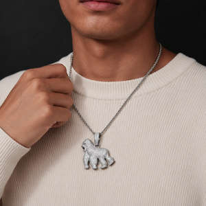 Colgante de Plata de Ley con Forma de Gorila de Moissanita, Chapado en Oro Rosa, Micro Pavé, Collar de Boda Estilo Hip Hop para Él - Product Image 4