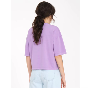 T-shirt court à col rond jaune moutarde pour femme avec poche brodée cerise, décontracté, printemps-été - Product Image 3