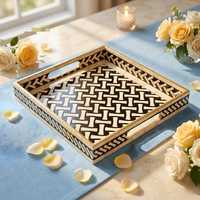 Ensemble de plateaux de service artisanaux en bois et résine, qualité supérieure, décoratifs, par Curio Craft