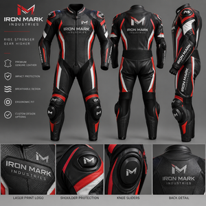 IRON MARK INDUSTRIES Men's <b>Full</b> Sleeve Leather Motorcycle Racing <b>Suit</b> Waterproof Breathable 220g Protective Riding Gear Laser - Product Image 1