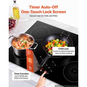 Table de cuisson à induction encastrable 36 pouces, 5 brûleurs, cuisinière électrique 220V 9200W, 9 niveaux de puissance, plaque de cuisson intelligente à LED - Product Image 6
