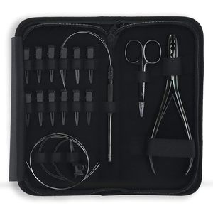 Hair Extension Tool Kit Stainless Steel Hook Needle Loop Brush <b>Pliers</b> <b>Set</b> Black for Salon Professional Hair Extensions - Product Image 1