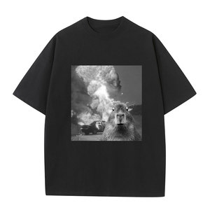 Camiseta de Algodón Negra Extra Grande para Hombre, Cuello Redondo, Manga Corta, Estilo Casual con Estampado y Logotipo Frontal - Product Image 1