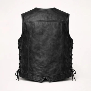 Vintage Black Leather Biker Vest for Men Handmade Motorcycle Waistcoat Classic Western Rider Vest with Premium Stitching - Product Image 6