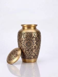 Brass Engraved Cremation Urn Adult <b>Memorial</b> Urn for Human Ashes Handcrafted Funeral Burial Urn - Product Image 5