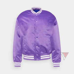 Custom Chicago Satin <b>Varsity</b> <b>Bomber</b> <b>Jacket</b> with Canvas Fabric 100% Satin Shell Waterproof & Windproof Winter <b>Jacket</b> for <b>Men</b> - Product Image 2